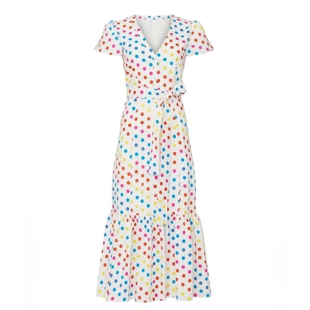Color Me Courtney Dipping Dot Minnie Tiered Colorful Polka Dot Dress Women Sz 2